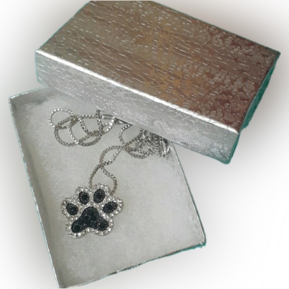 NWT Sparkly Pet Paw Silvertone & Black Necklace - Picture 2 of 7